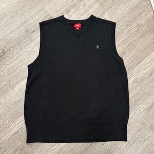 Mossimo Supply Co Mens V-Neck Sweater Vest Black Large Lion Crest Cotton Blend